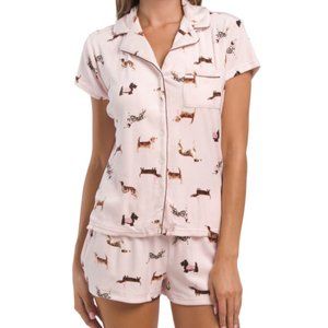 Laura Ashley Women's Plush Shortie Pajama Set Size L Dogs
